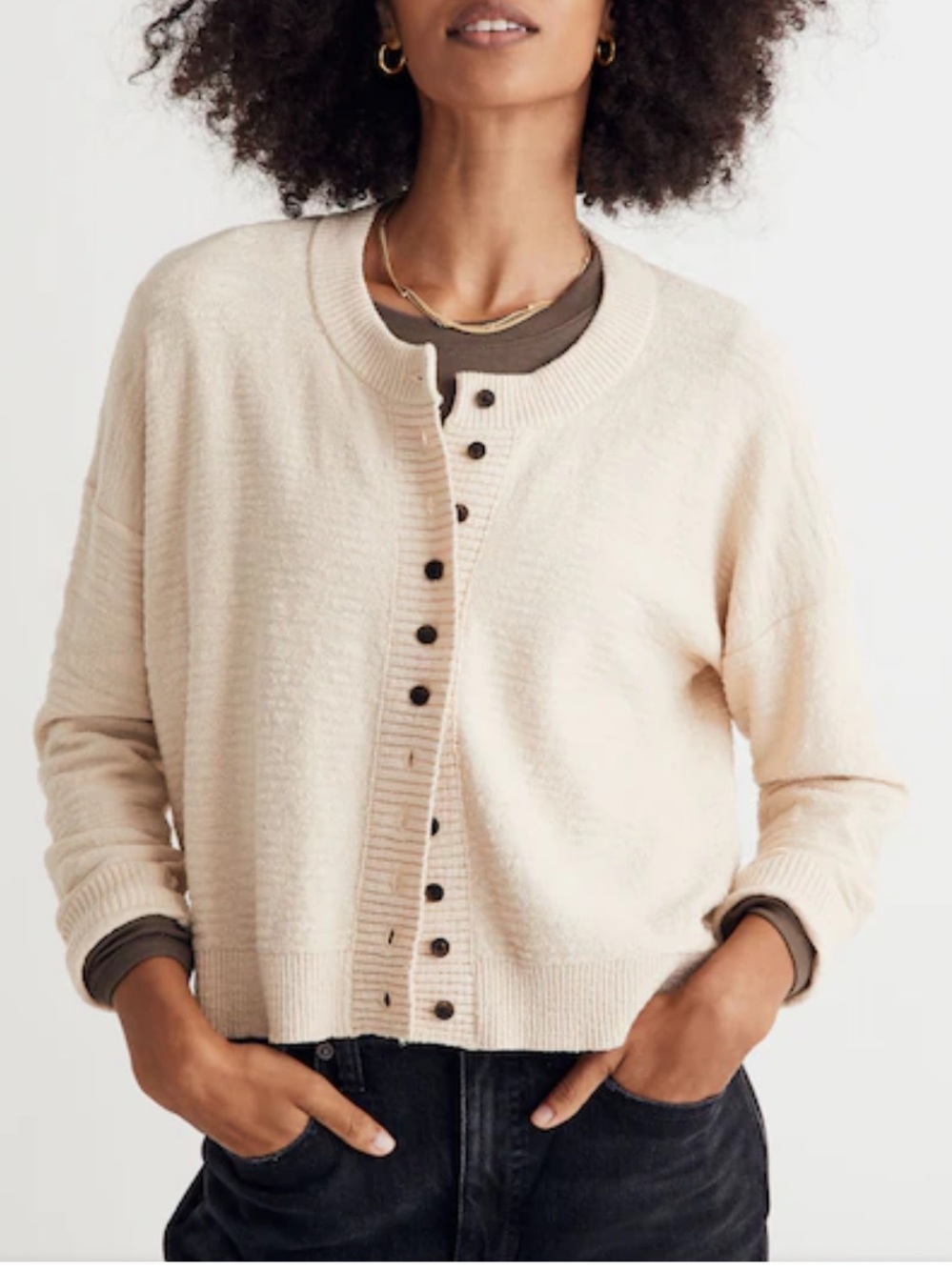 Madewell Brampton Crop Cardigan Sweater Heather Oatmeal- Size Medium